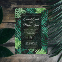 Convite de Casamento Tropical Moderno Folhas de Pa