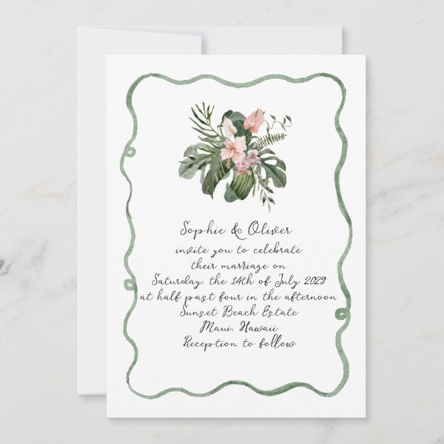 Convite de Casamento Tropical Moderno Orgânico (Frente)