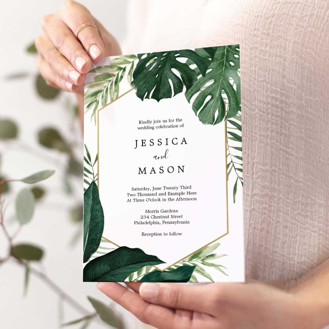 Convite de Casamento Tropical Monstera (Criador carregado)