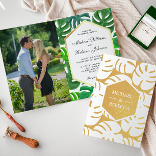 Convite de Casamento Tropical Monstera com Folha d
