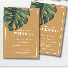 Convite de Casamento Tropical Monstera Folha de Pa