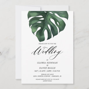 Convite de Casamento Tropical Monstera Folha de Pa