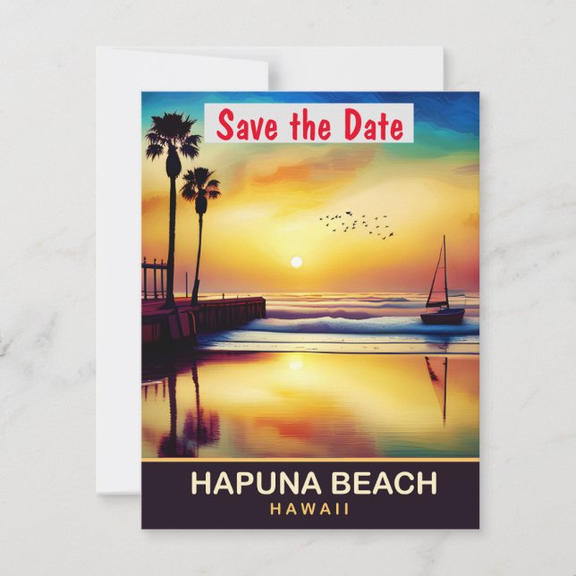 Convite de Casamento Tropical na Praia de Hapuna n (Frente)