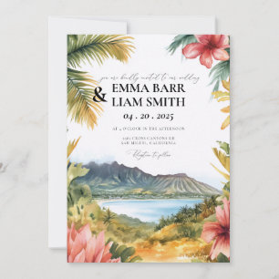 Convite de Casamento Tropical na Praia Kauai HAWAI