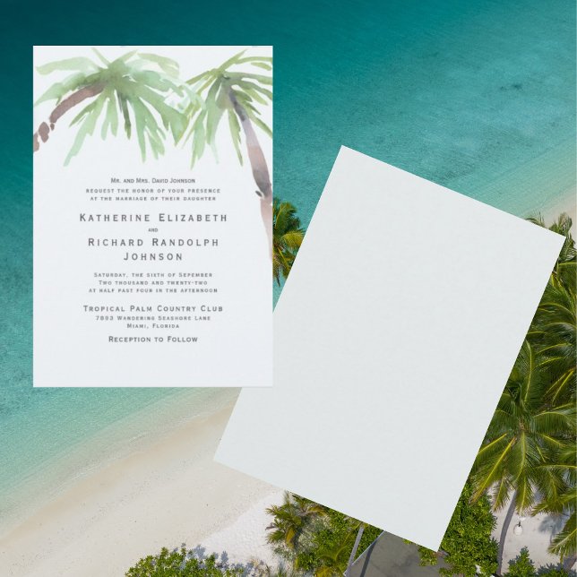 Convite de Casamento Tropical Palm One Venue Seafo (Criador carregado)
