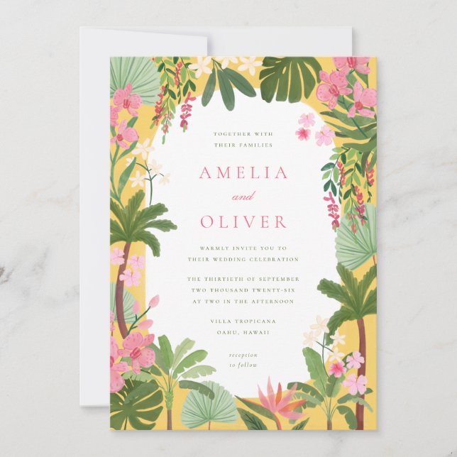 Convite de Casamento Tropical Pintado (Frente)