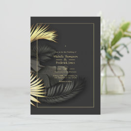 Convite de Casamento Tropical Preto e Dourado