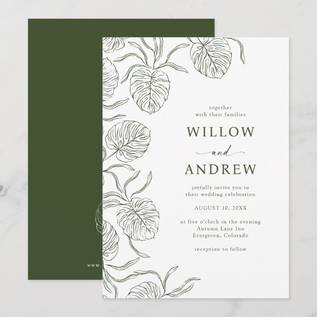Convite de Casamento Tropical Simples (Frente/Verso)