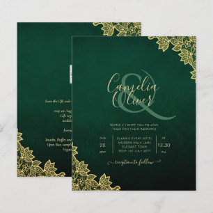 Convite de Casamento Tudo-em-1 Verde Esmeralda com