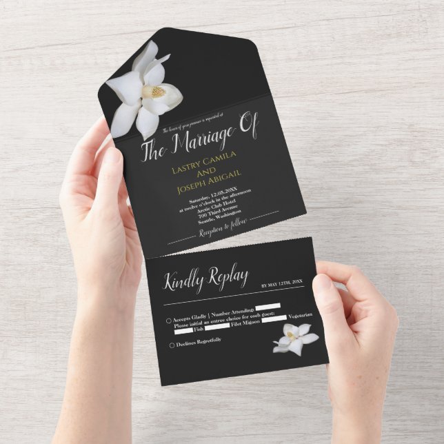 Convite de Casamento Tudo em Um (Aba destacável)