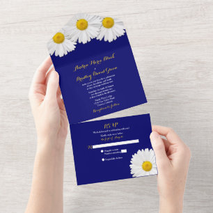 Convite de Casamento Tudo em Um Azul Marinho Daisy