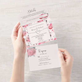 Convite de Casamento Tudo-em-Um Blush Floral