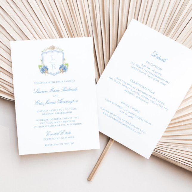 Convite de Casamento Tudo-em-um Coastal Monogram C (Criador carregado)