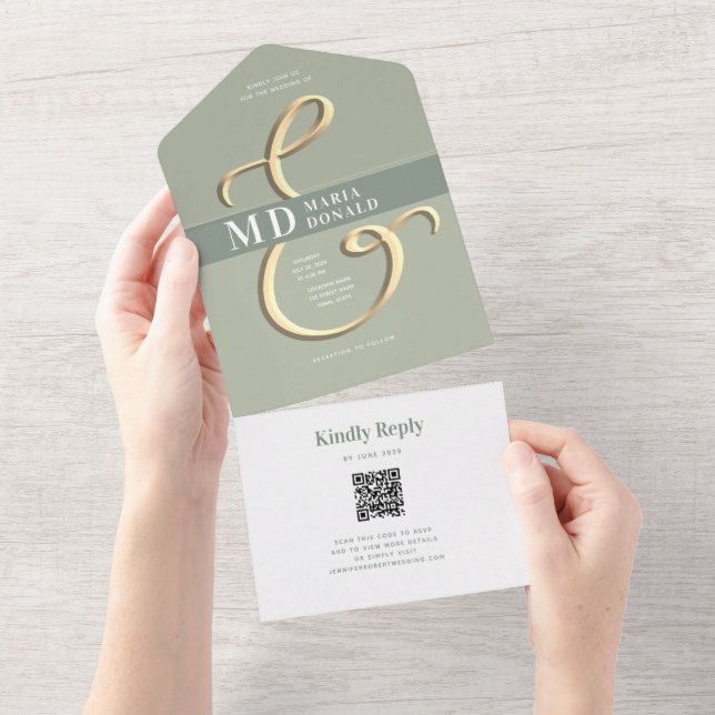 Convite de Casamento Tudo Em Um Código QR Verde Sa (Aba destacável)