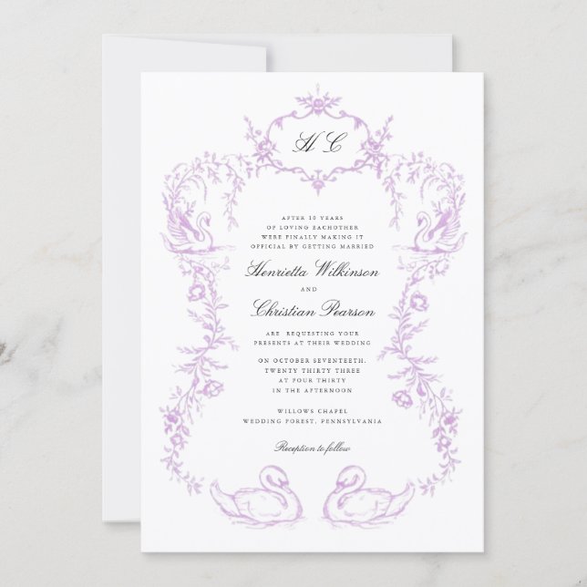Convite de Casamento tudo em um com Cisne Chinoise (Frente)