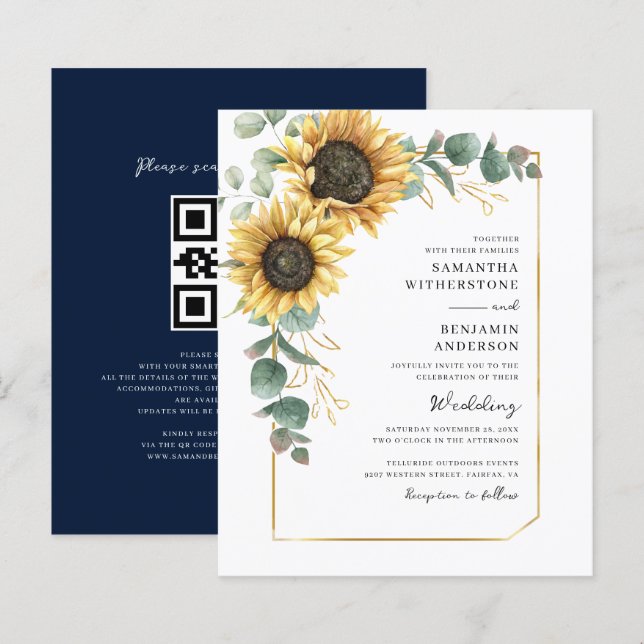 Convite de Casamento Tudo-em-Um com Código QR de G (Frente/Verso)