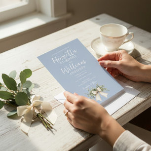 Convite de Casamento Tudo-em-Um com Laço Floral Az