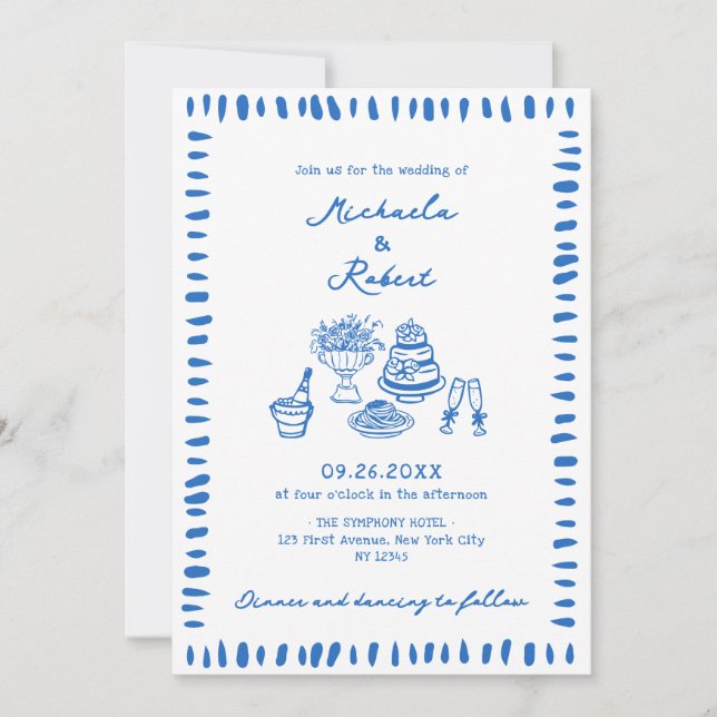 Convite de Casamento Tudo-em-Um com Rabiscos Desen (Frente)