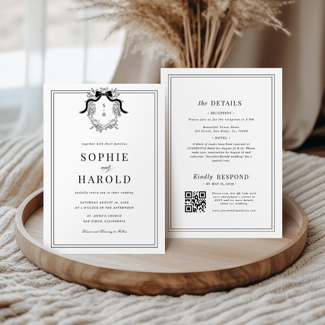 Convite de Casamento Tudo em Um Crest Coquette Bow (Criador carregado)
