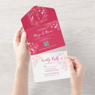 Convite de Casamento Tudo-em-Um Flor Magenta