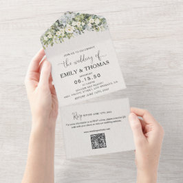 Convite de Casamento Tudo em Um Floral Branco