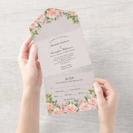 Convite de Casamento Tudo em Um Floral Rosa Blush