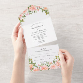 Convite de Casamento Tudo em Um Floral Rosa Blush