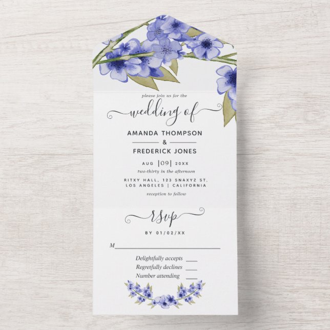 Convite de Casamento Tudo Em Um Flores de Cerejeir (Interno)