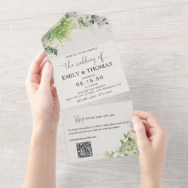 Convite de Casamento Tudo em Um Hortênsias Verdes