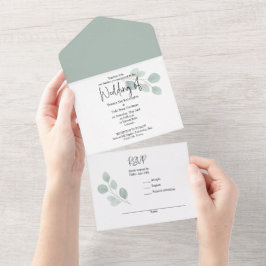 Convite de Casamento Tudo em Um Minimalista Verde