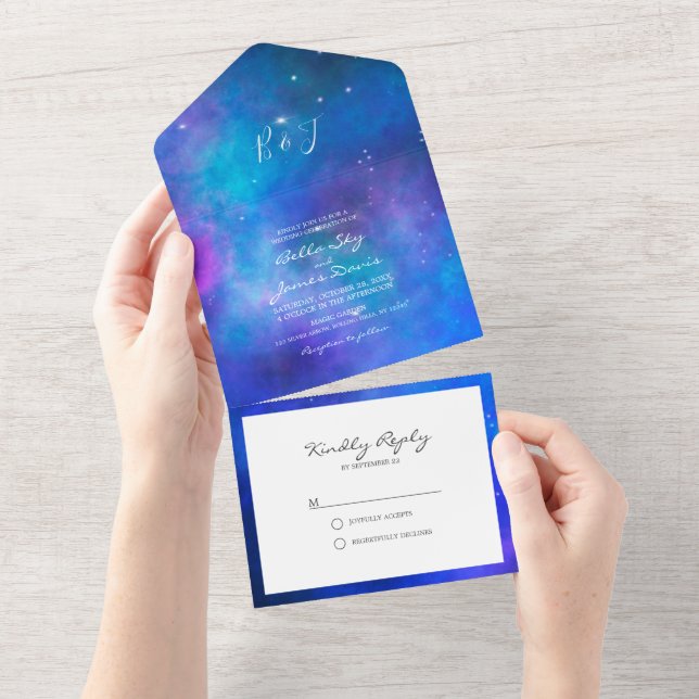 Convite de Casamento Tudo em Um Nebulosa Intereste (Aba destacável)