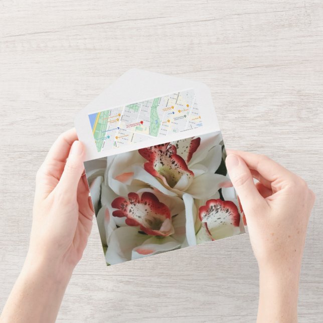 Convite de Casamento Tudo em Um Orquídeas Foto Map (Abertura)