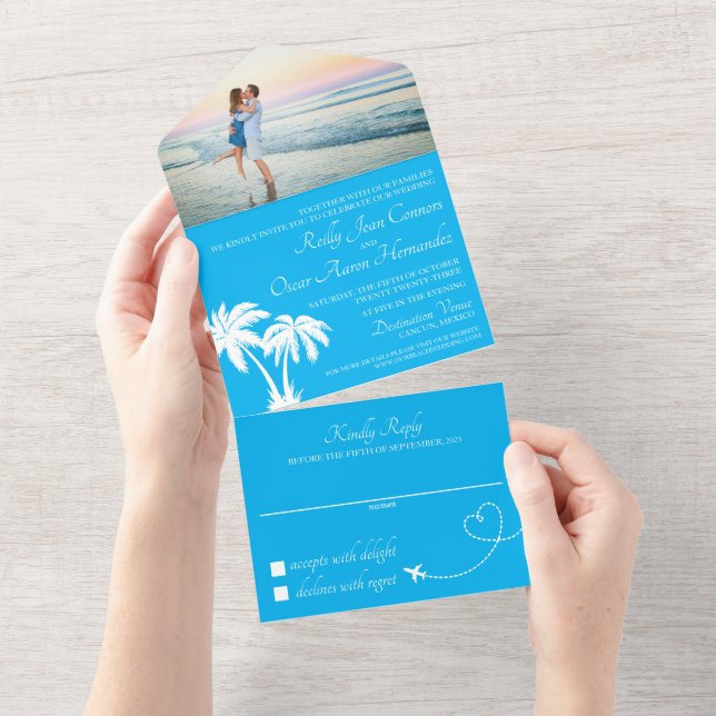 Convite de Casamento Tudo em Um para Praia Turques (Aba destacável)