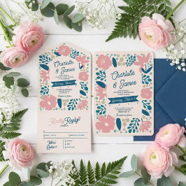 Convite de Casamento Tudo em Um Pétalas Pastel de