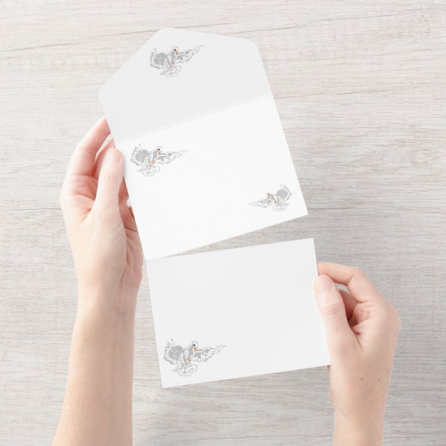 Convite de Casamento Tudo em Um: Pombas (Aba destacável)