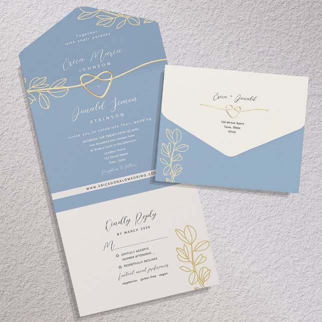 Convite de Casamento Tudo-em-Um Primavera Azul Emp (Criador carregado)