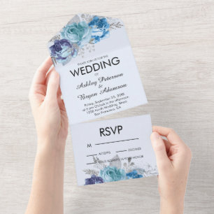 Convite de Casamento Tudo Em Um Purple & Blue Rose