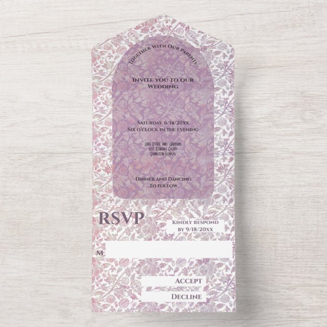 Convite de casamento tudo em um rose poeirento bot (Interno)