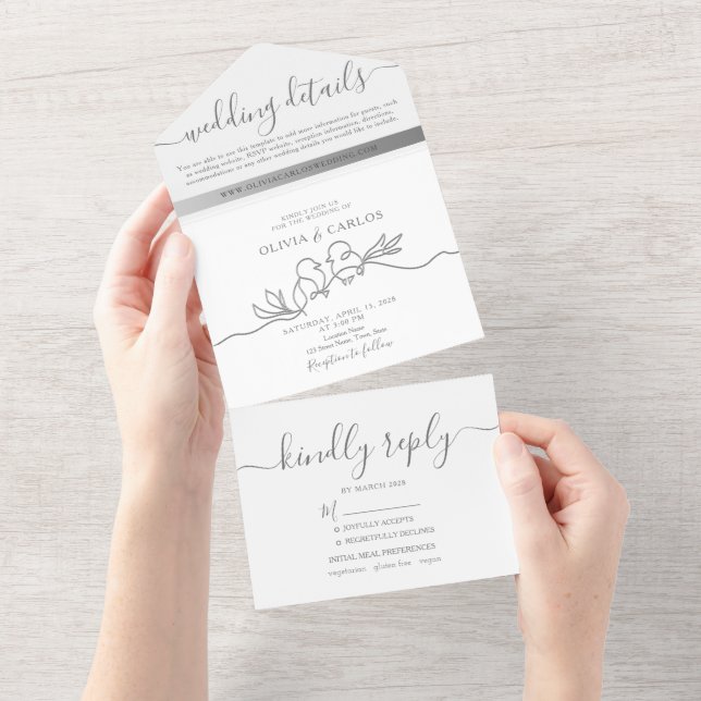 Convite de Casamento Tudo Em Um Roteiro Minimalist (Aba destacável)