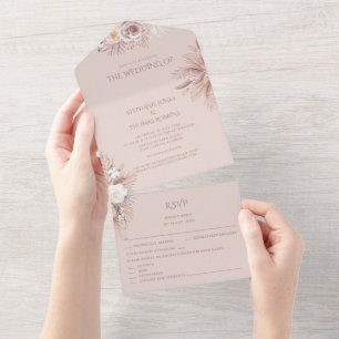 Convite de Casamento Tudo em Um RSVP com Grama das