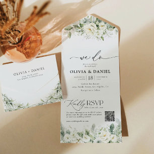 Convite de Casamento Tudo em Um Verde Sage Empoeir