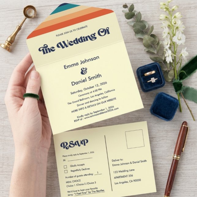 Convite de Casamento Tudo-em-Um Vibes Vintage (Criador carregado)