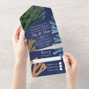 Convite de Casamento Tudo Em Um Vida Oceânica Aqua