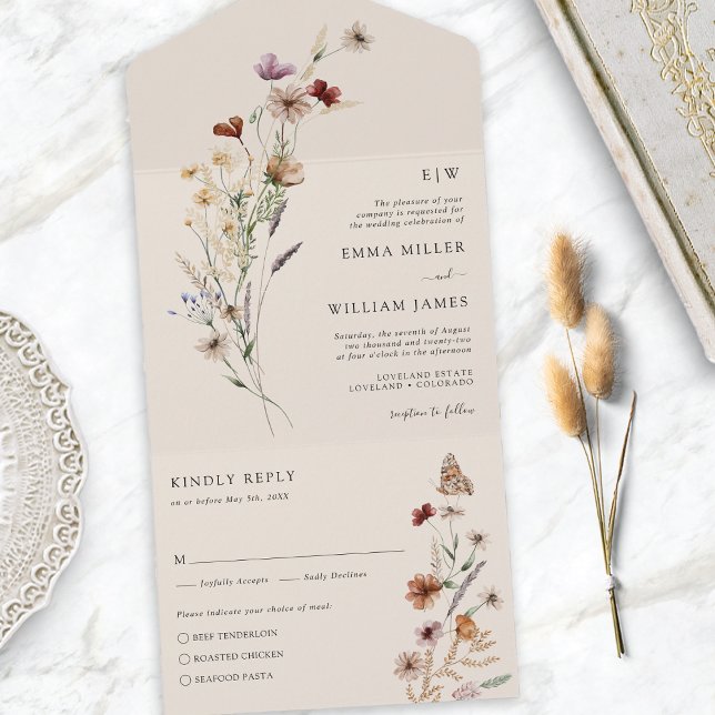 Convite de Casamento Tudo em Um Wildflower (Wildflower All in One Wedding Invite
)