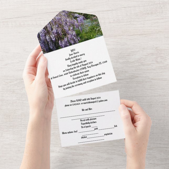 convite de casamento tudo em uma glicínias  (Aba destacável)