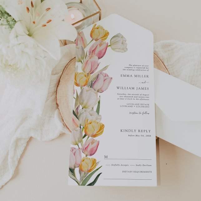 Convite de Casamento Tulip All in One (Watercolor Tulip All in One Wedding Invite by Painted Paperie
)