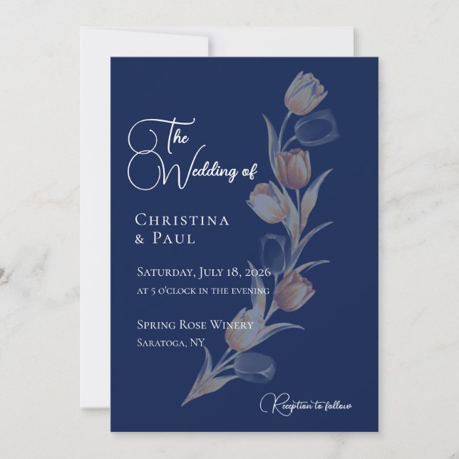 Convite de Casamento Tulipa Azul Elegante (Frente)