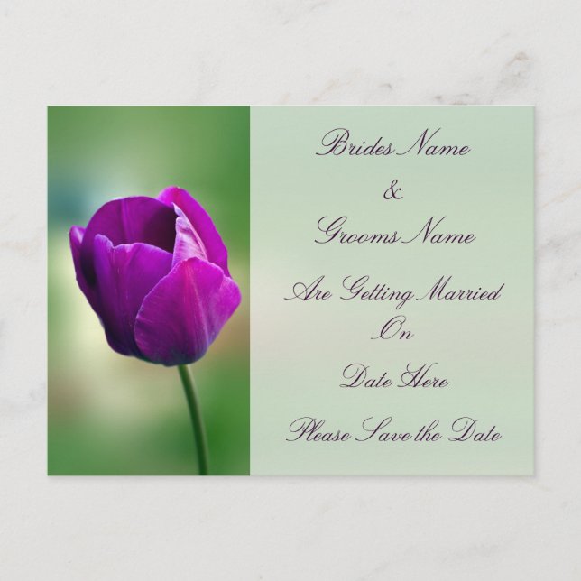 Convite de casamento Tulipa Roxa para guardar a da (Frente)