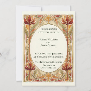 Convite de Casamento Tulipa Vermelha Art Nouveau