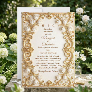 Convite de Casamento Tulipas Brancas Barroco Opule